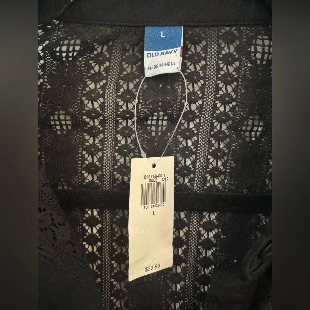 Old Navy Crochet Knit Button Up Black Womens's L Long Sleeve Collared NEW - Picture 5 of 6